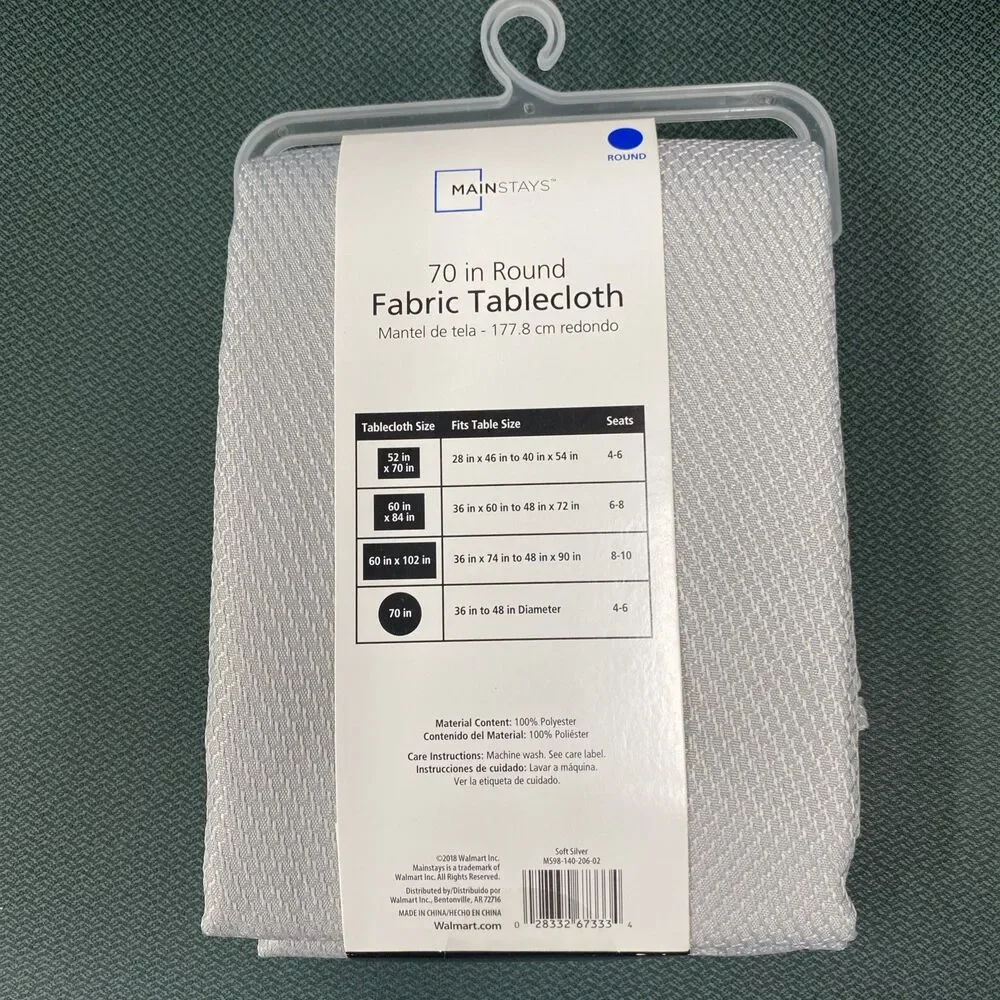 Mainstays Soft Silver Tablecloth 70” Round Polyester Easy Care NEW